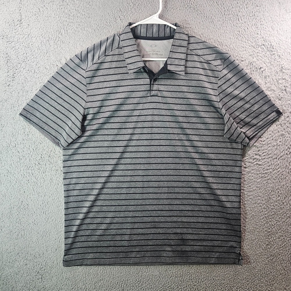 Oakley Polo Shirt Men XL Short Sleeve Gray‎ Black Striped